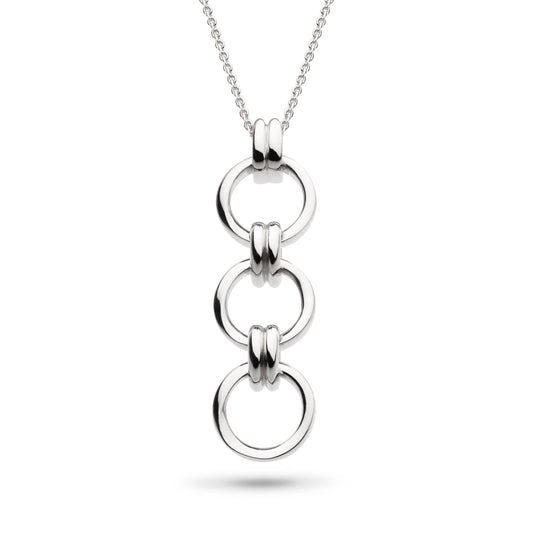 A silver pendant featuring a chain link design with three loop links