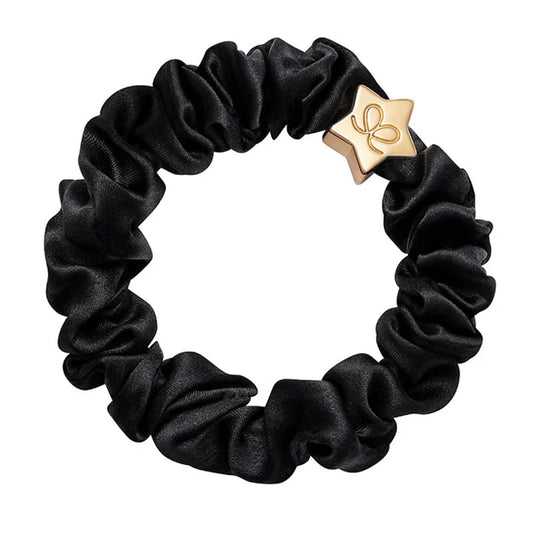 Black hair scrunchie with gold star charm