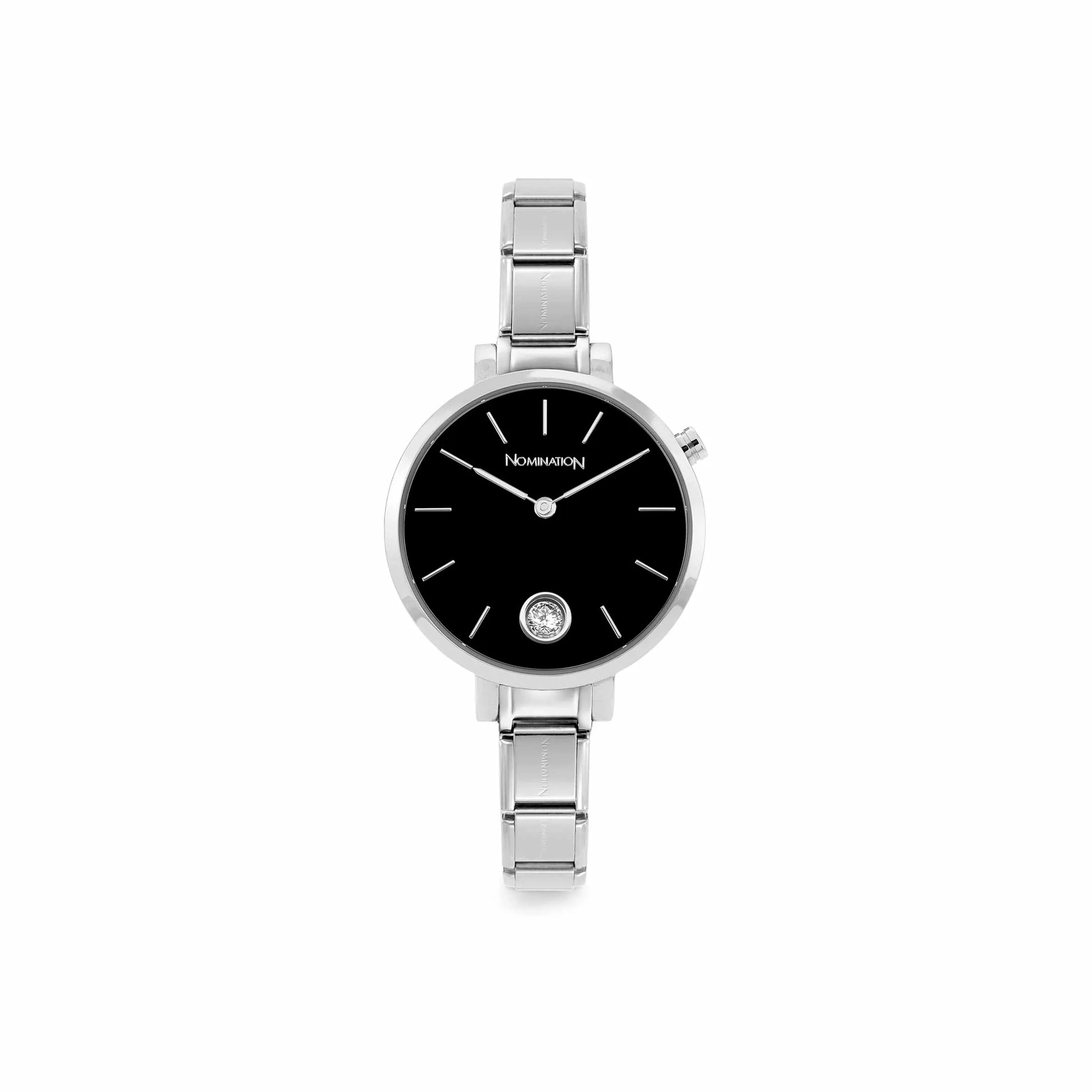 Nomination Italy round stainless steel watch with CZ and black face