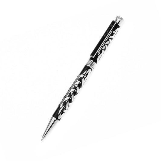 A black and silver Celtic design ballpoint pen