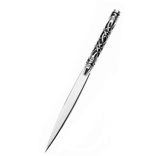 Black and silver paperknife with Celtic bird design