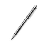 Silver and black ballpoint pen featuring a spear like Celtic design