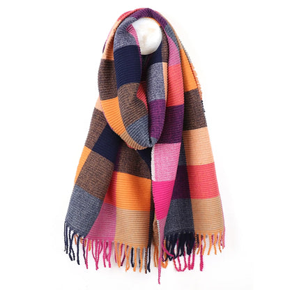 Colour block scarf in pink, orange and navy 