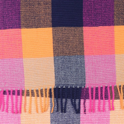 Colour block scarf in pink, orange and navy pattern detail