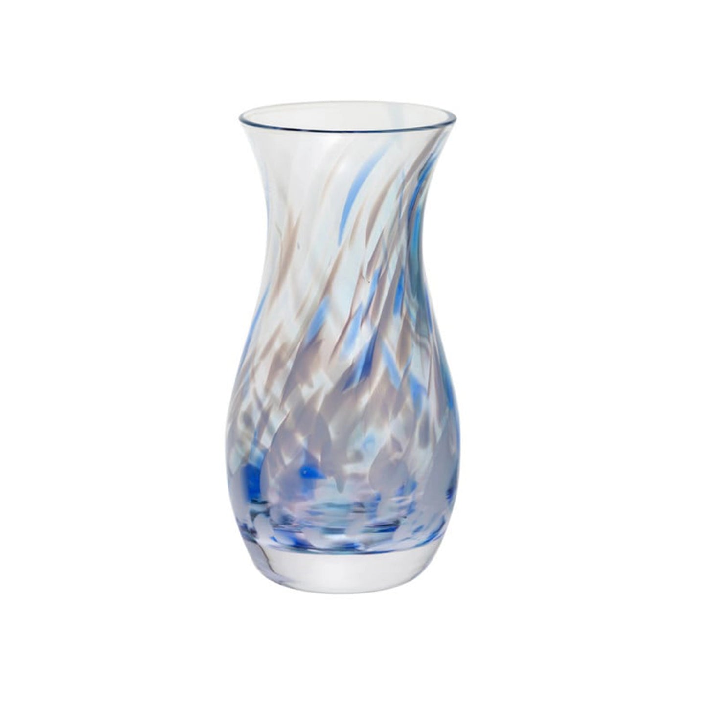 Fluted glass vase with a blue and white swirl design