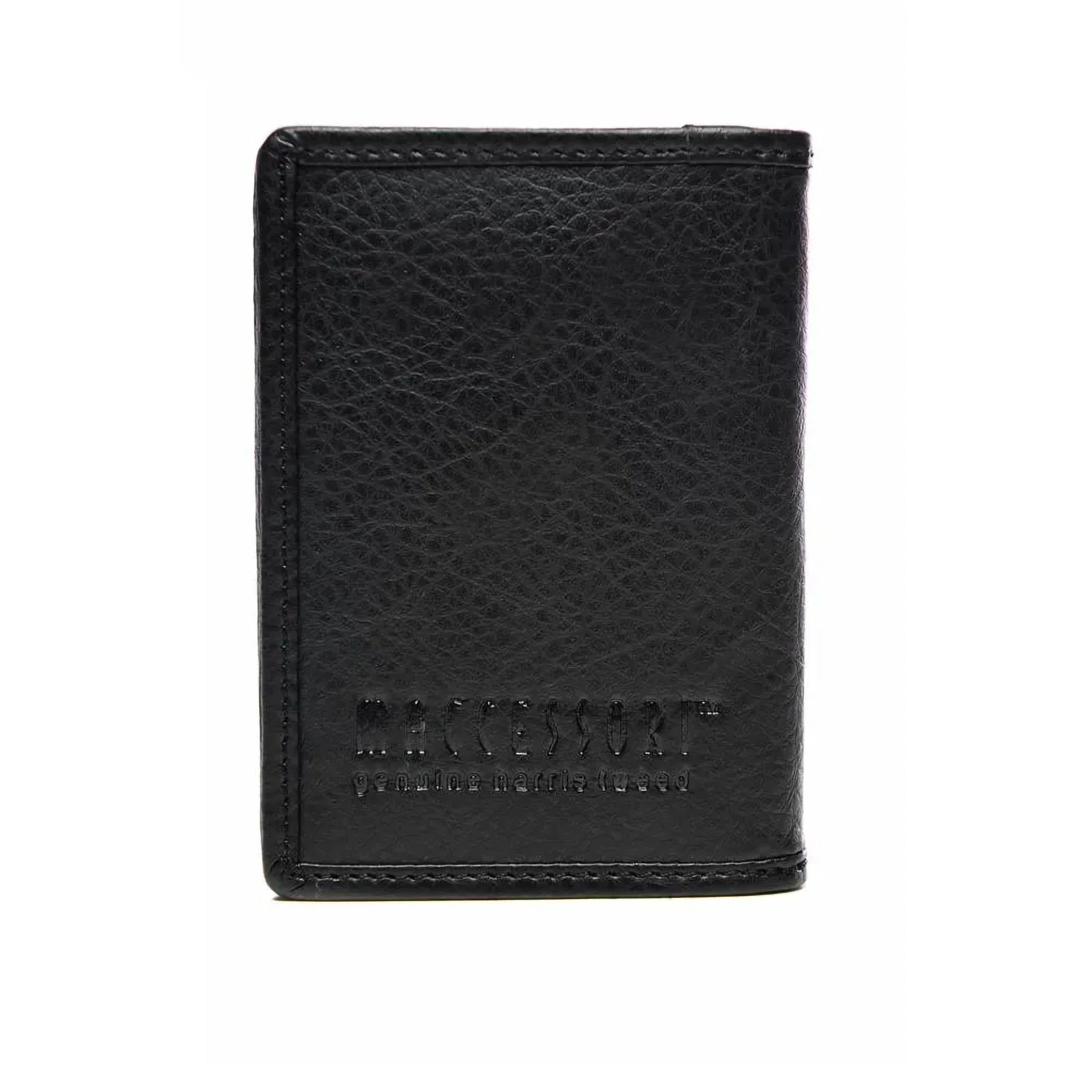 Back of a charcoal faux leather card holder