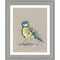 A framed print with textured canvas background and a painted blue tit bird