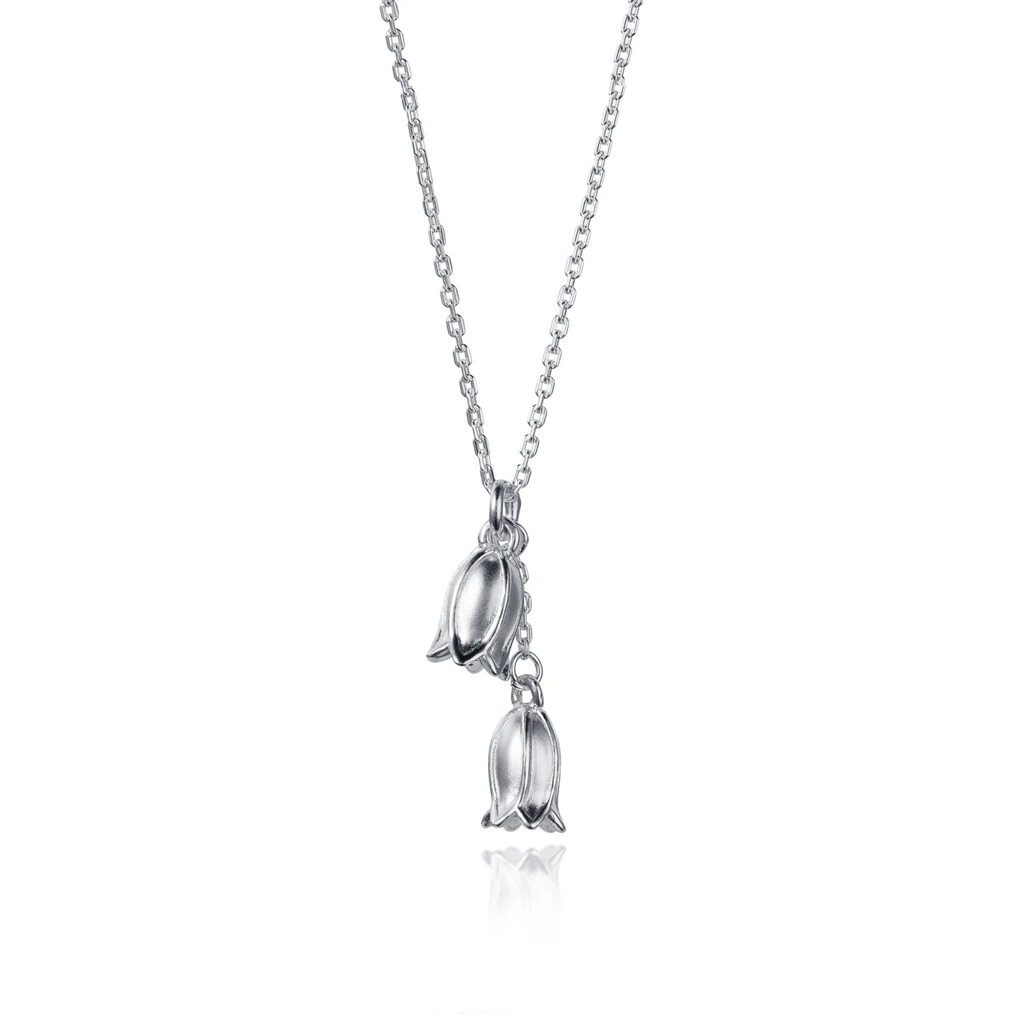 Satin silver necklace with two bluebell flowers