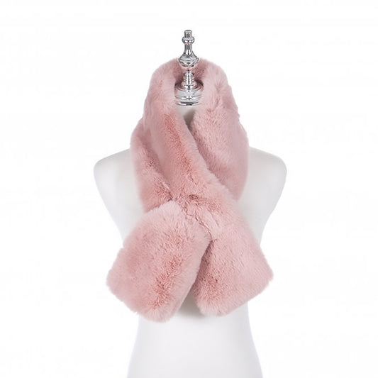 Blush pink coloured pull-through scarf made with plush faux fur fabric