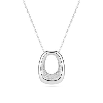 Open curved rectangular shaped pendant with CZ stones in the centre opening