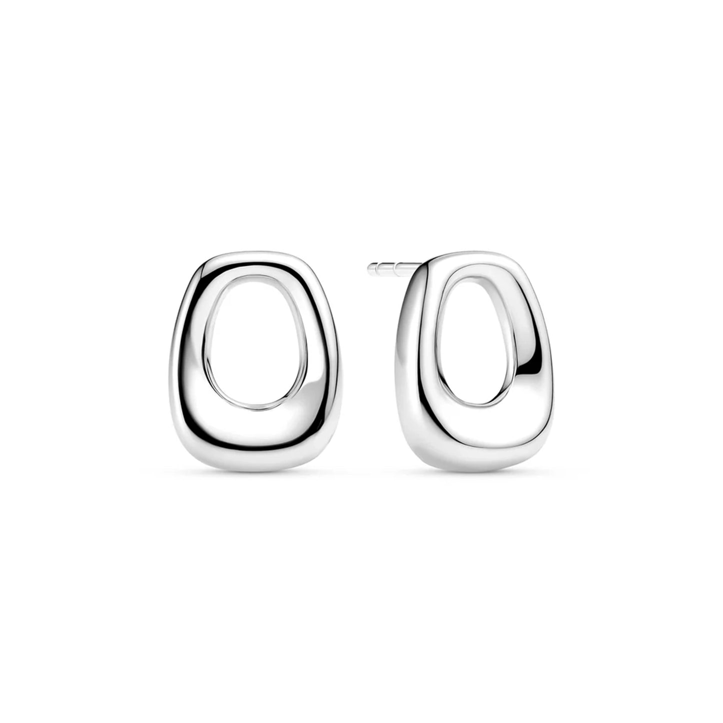 Modern design silver curved rectangular stud earrings with open centres