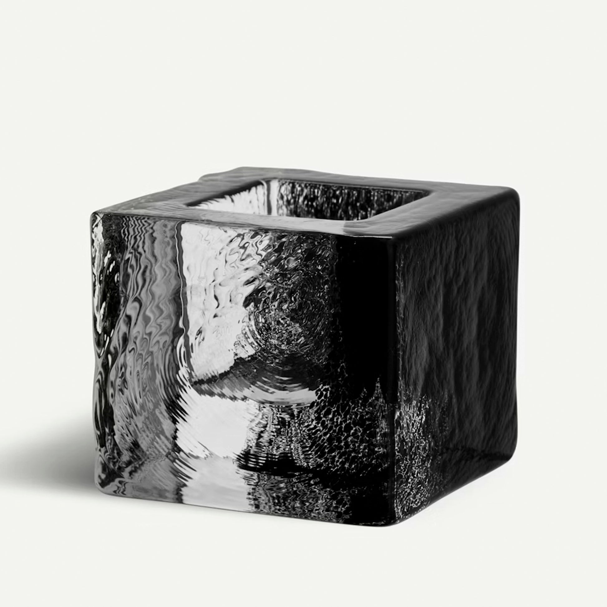 Brick shaped black glass tealight holder
