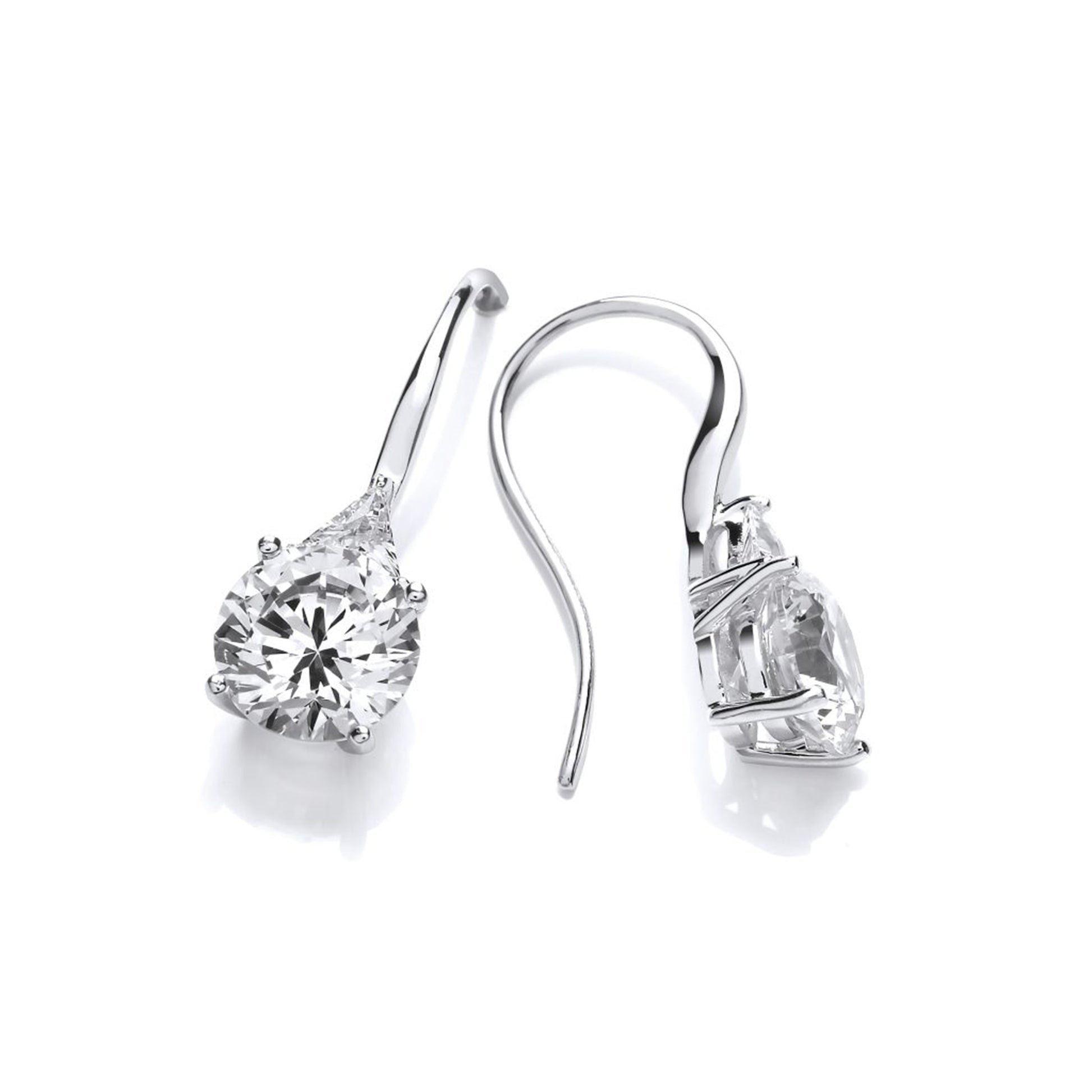 A silver pair of hook earrings with CZ solitaire 