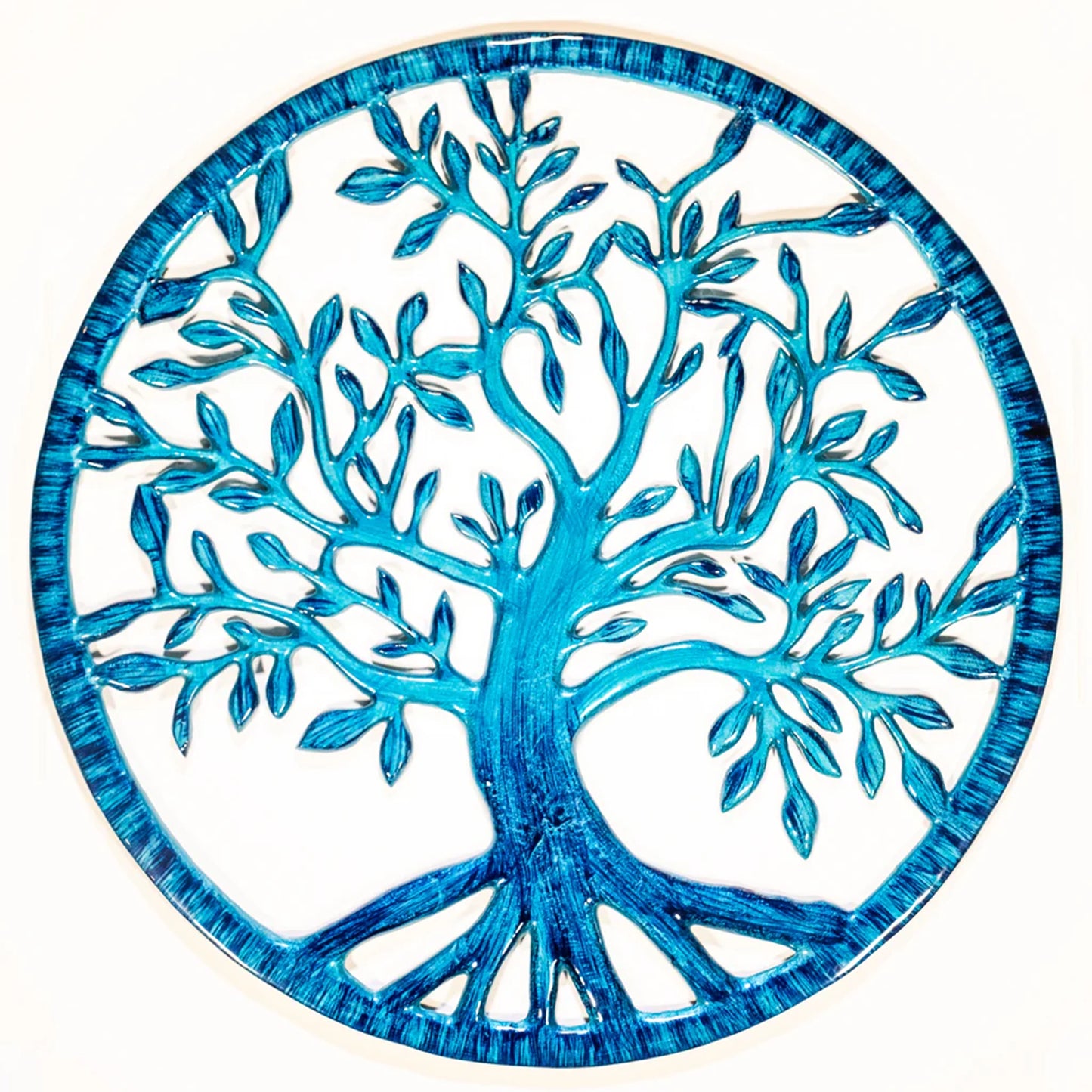 Round aqua coloured tree of life wall ornament