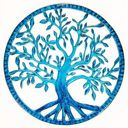 Round aqua coloured tree of life wall ornament