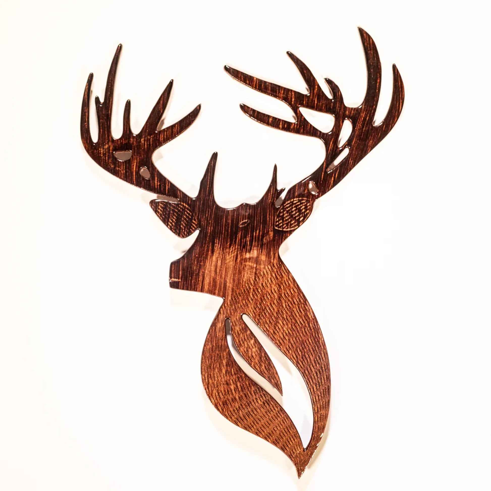 Brown wood look cut out stag wall and garden ornament 