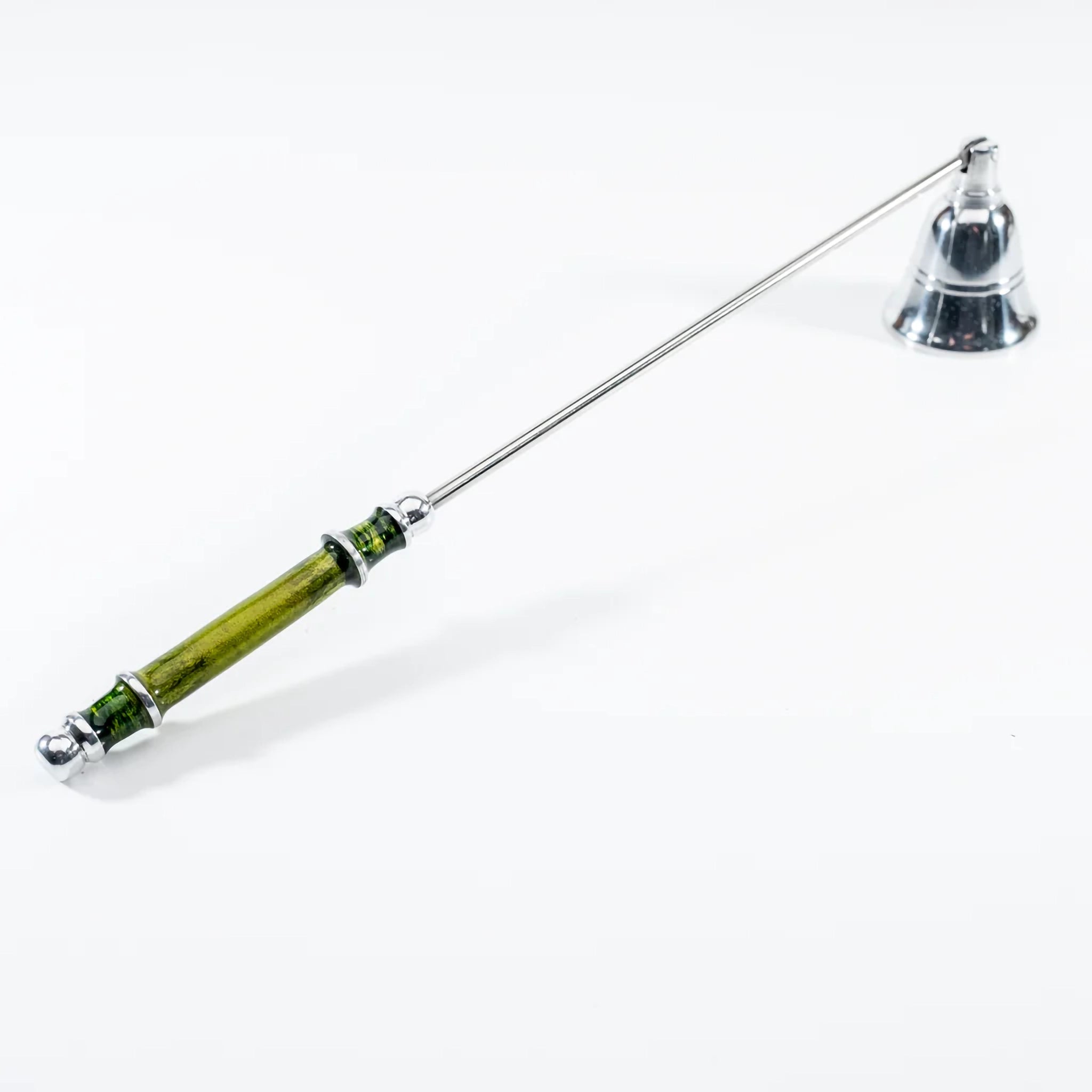 Aluminium candle snuffer with polished green enamel handle