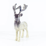Face view of brushed silver coloured Highland stag sculpture with etched details 