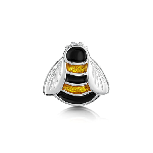 Polished silver bee brooch with black & yellow enamel