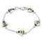 Polished silver multi-link bracelet with enamelled black and yellow bees with silver rod spacers