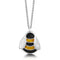 Polished silver bee pendant in black & yellow enamel on silver chain