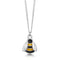 Polished silver bee pendant with black & yellow enamel on a silver chain