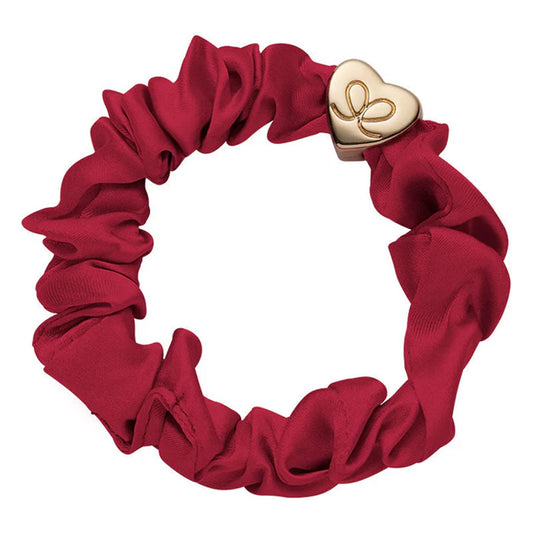 Burgundy hair scrunchie with gold heart charm