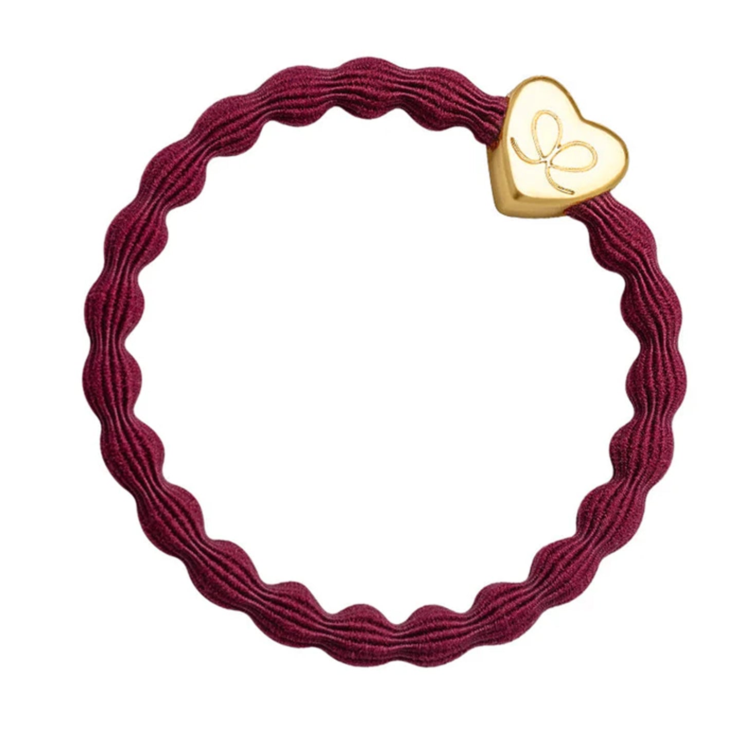 Burgundy red coloured bubble shaped hair tie with gold heart charm