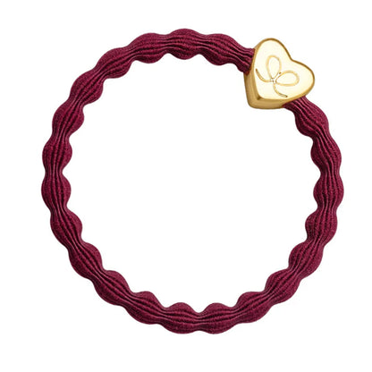 Burgundy red coloured bubble shaped hair tie with gold heart charm