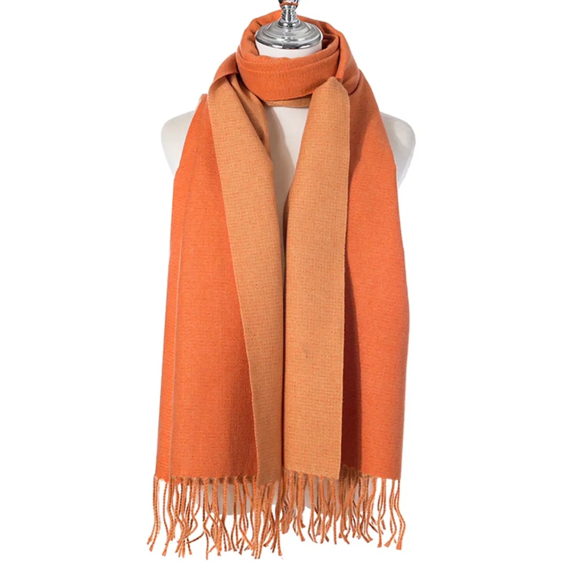 Two toned orange colour block scarf with tassel trim