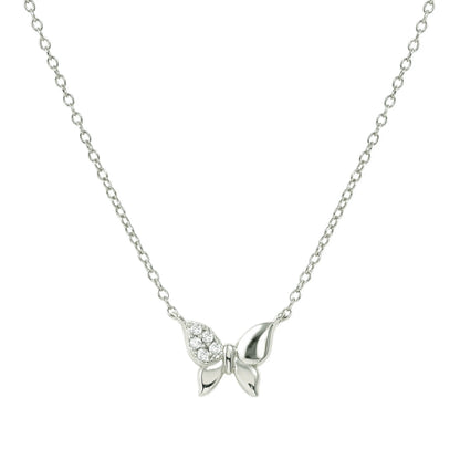 Silver necklace with butterfly pendant set with pave CZ stones on one wing