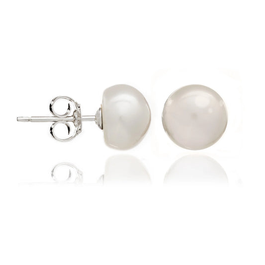 Simple round button shaped white pearl stud earrings