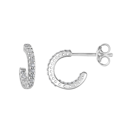 A pair of CZ set huggie hoop earrings in silver