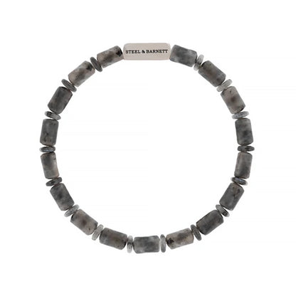 A labradorite stone bracelet with stainless steel brand detail