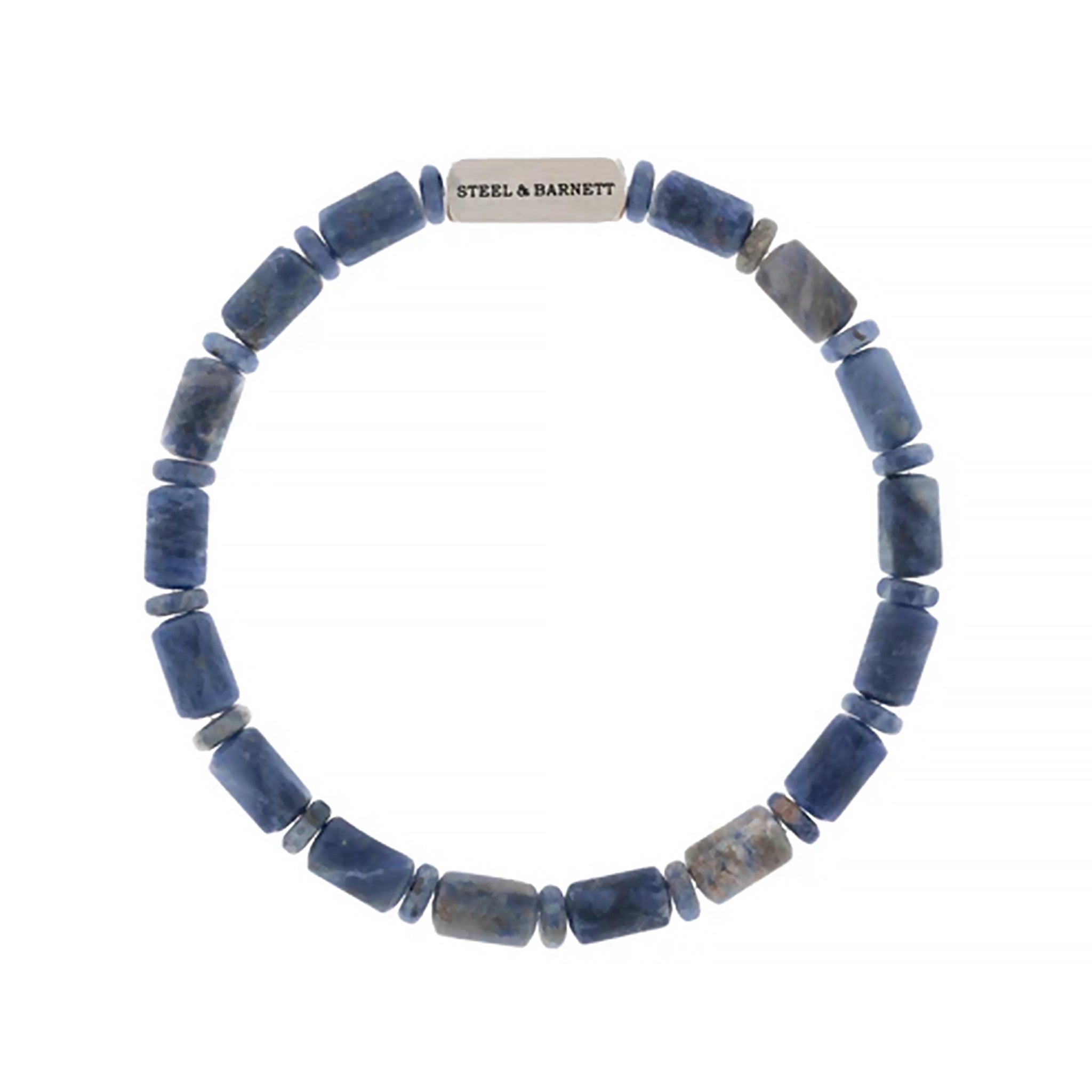 A sodalite stone bracelet with stainless steel brand detail