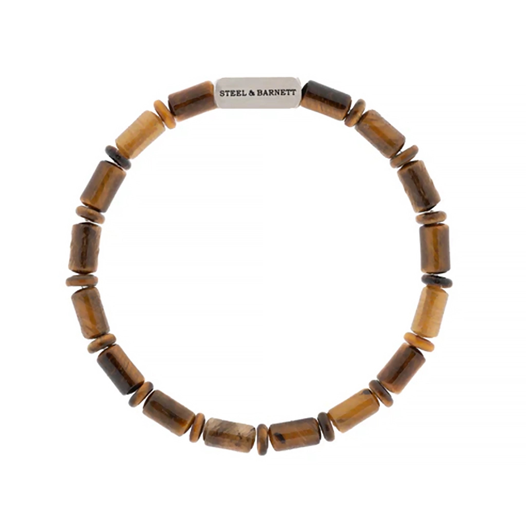 A tiger's eye stone bracelet with stainless steel brand detail