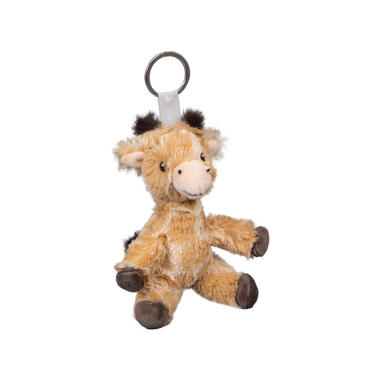 A plush giraffe keychain with o'ring