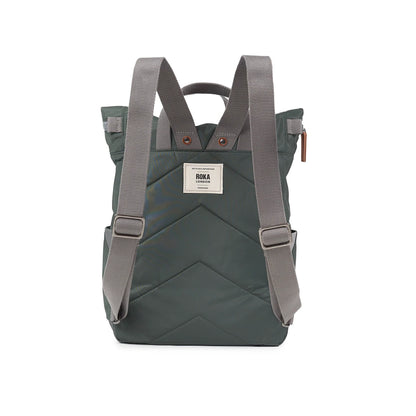 Grey green rolltop backpack with grey adjustable shoulder backpack straps