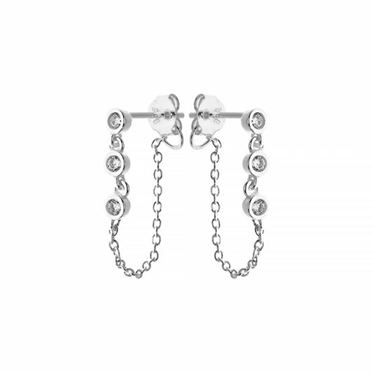 Silver stud earrings with cains and triple round CZ stones