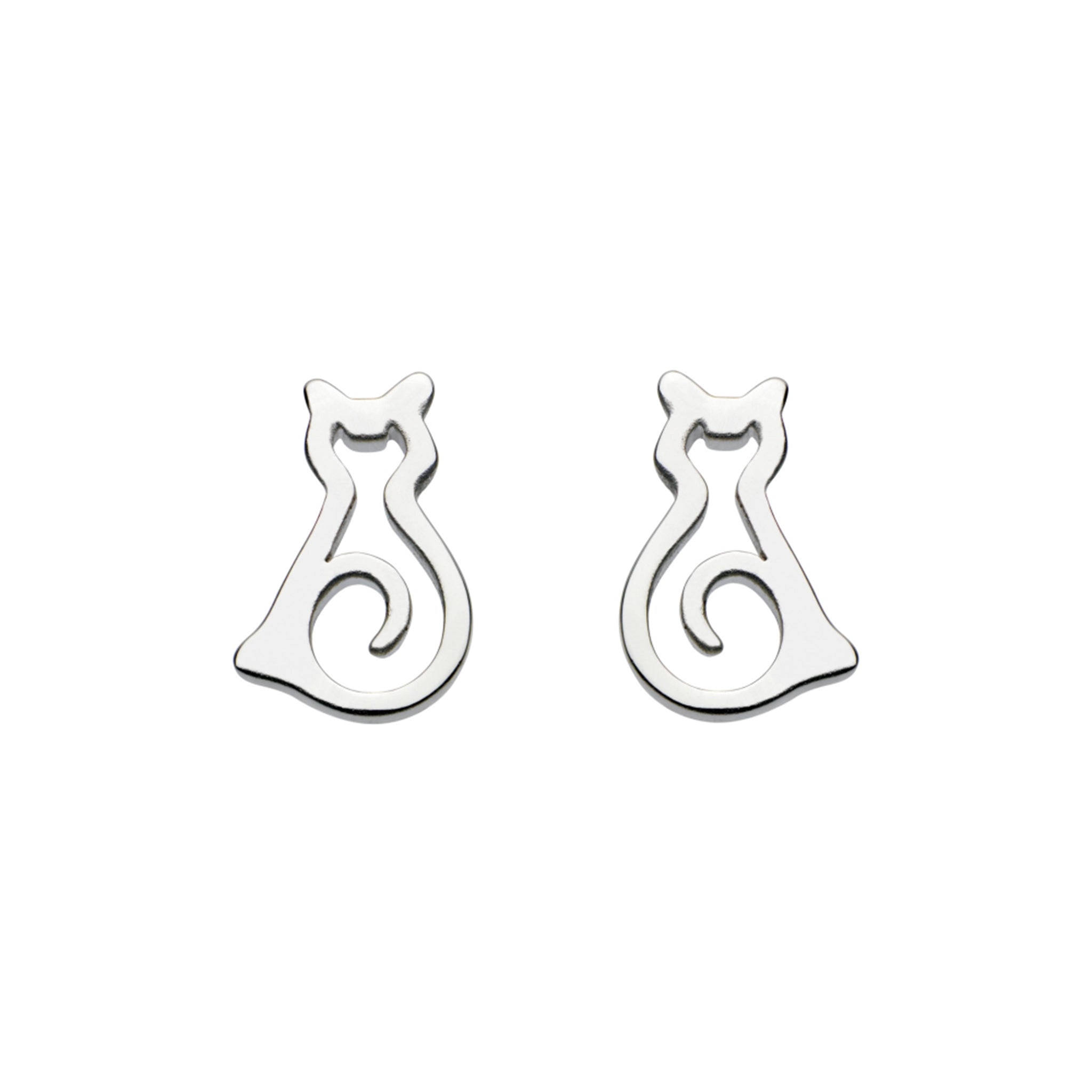 A pair of simple silver sitting cat stud earrings