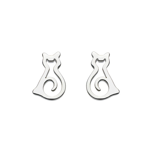 A pair of simple silver sitting cat stud earrings