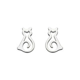 A pair of simple silver sitting cat stud earrings