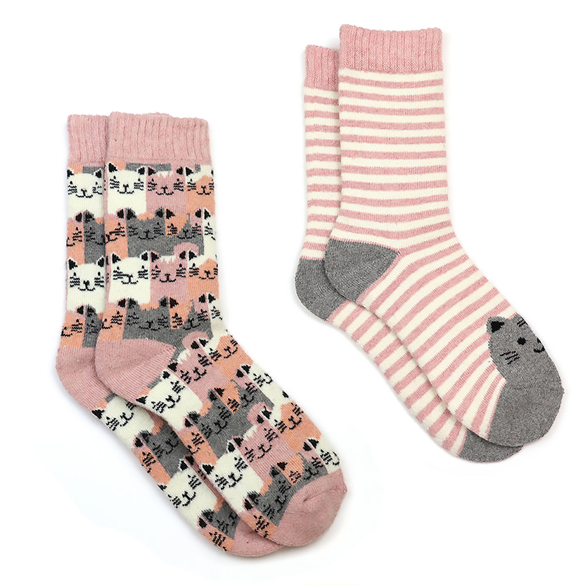 Set of 2 Cat Socks | Pink