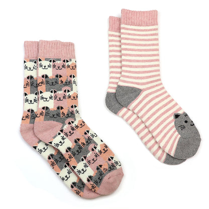 Set of 2 Cat Socks | Pink