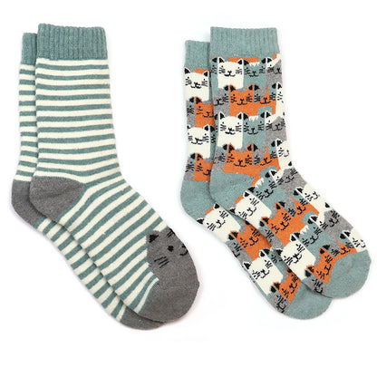 Set of 2 Cat Socks | Green