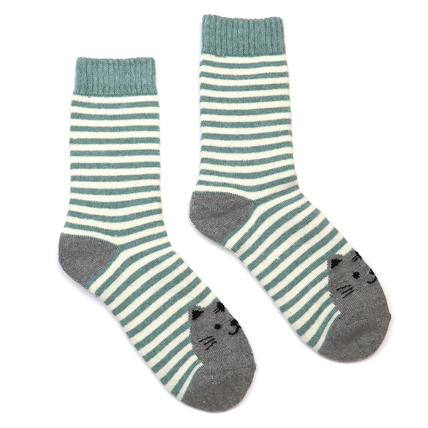 Set of 2 Cat Socks | Green