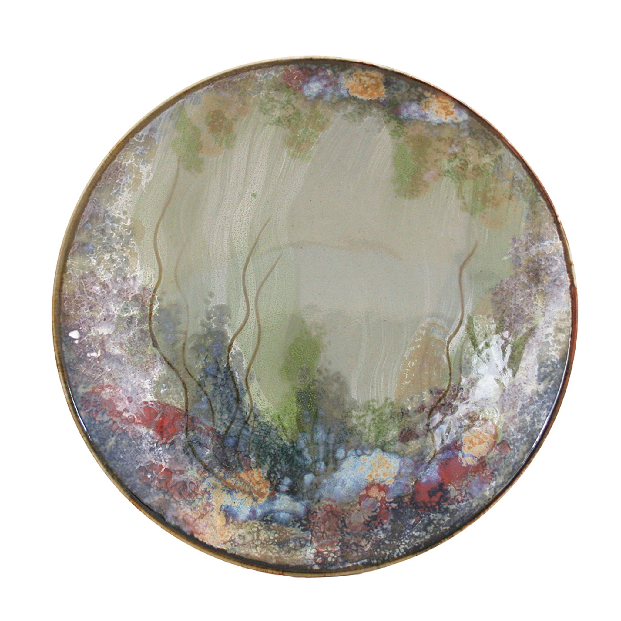 Large glazed stoneware dish, featuring hand painted design of a rock pool bottom