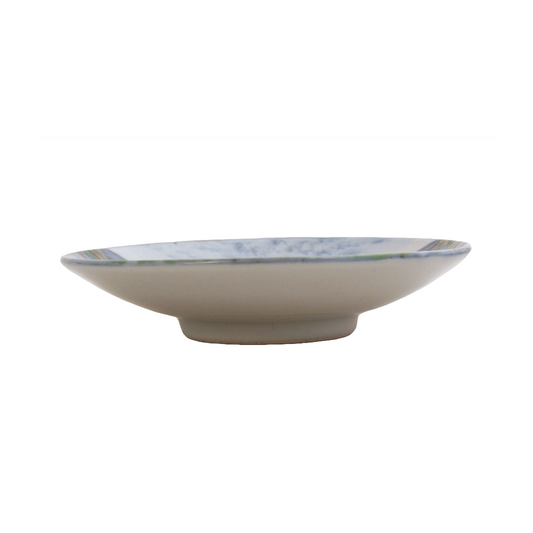 Medium glazed stoneware dish, featuring hand painted design of a rock pool bottom, profile side view