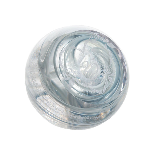 Silver 25th anniversary paperweight with silver swirl and engraved heart frame