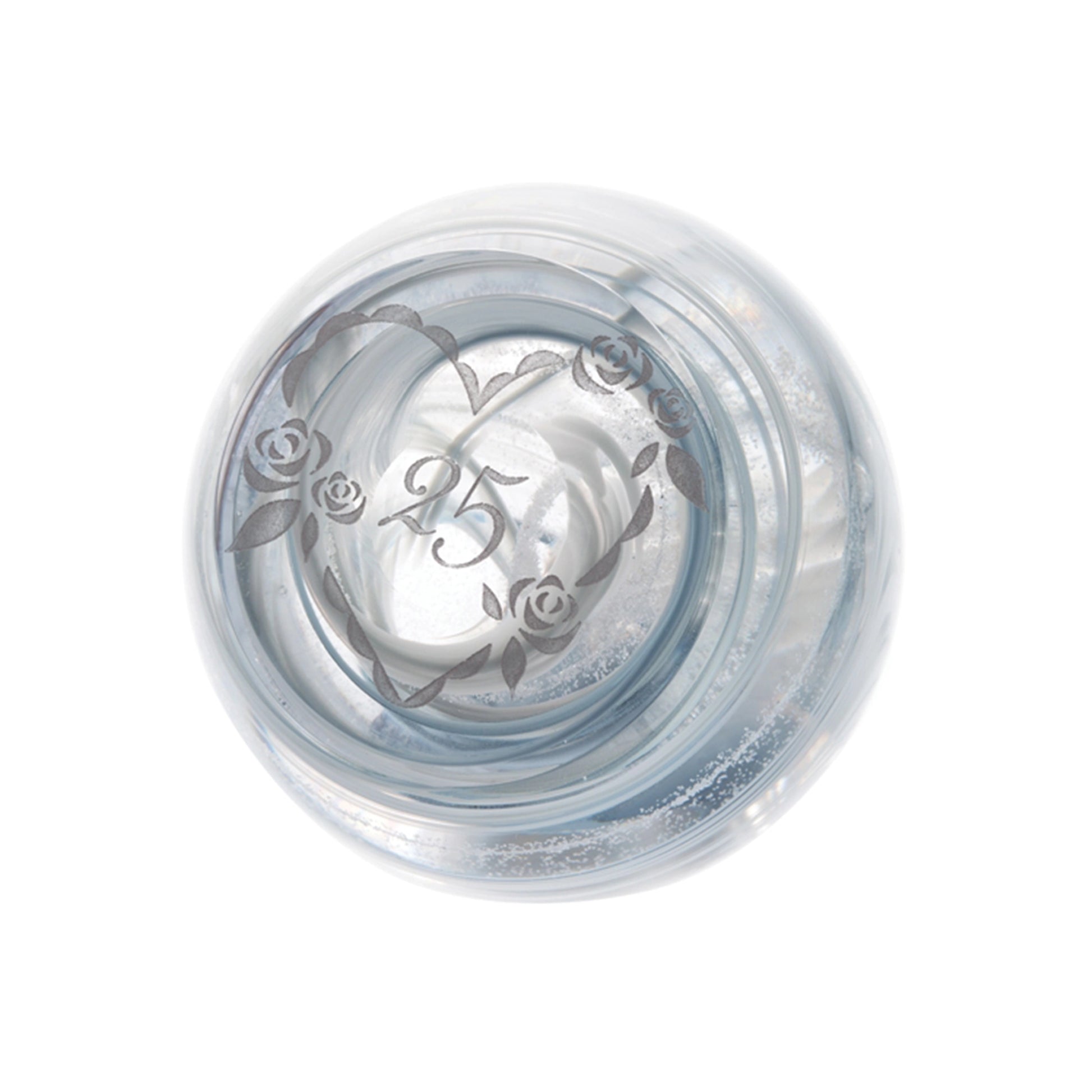 Silver 25th anniversary paperweight with silver swirl and engraved heart frame